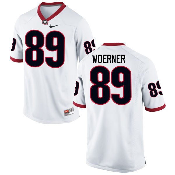 Men Georgia Bulldogs #89 Charlie Woerner College Football Jerseys-White - Click Image to Close